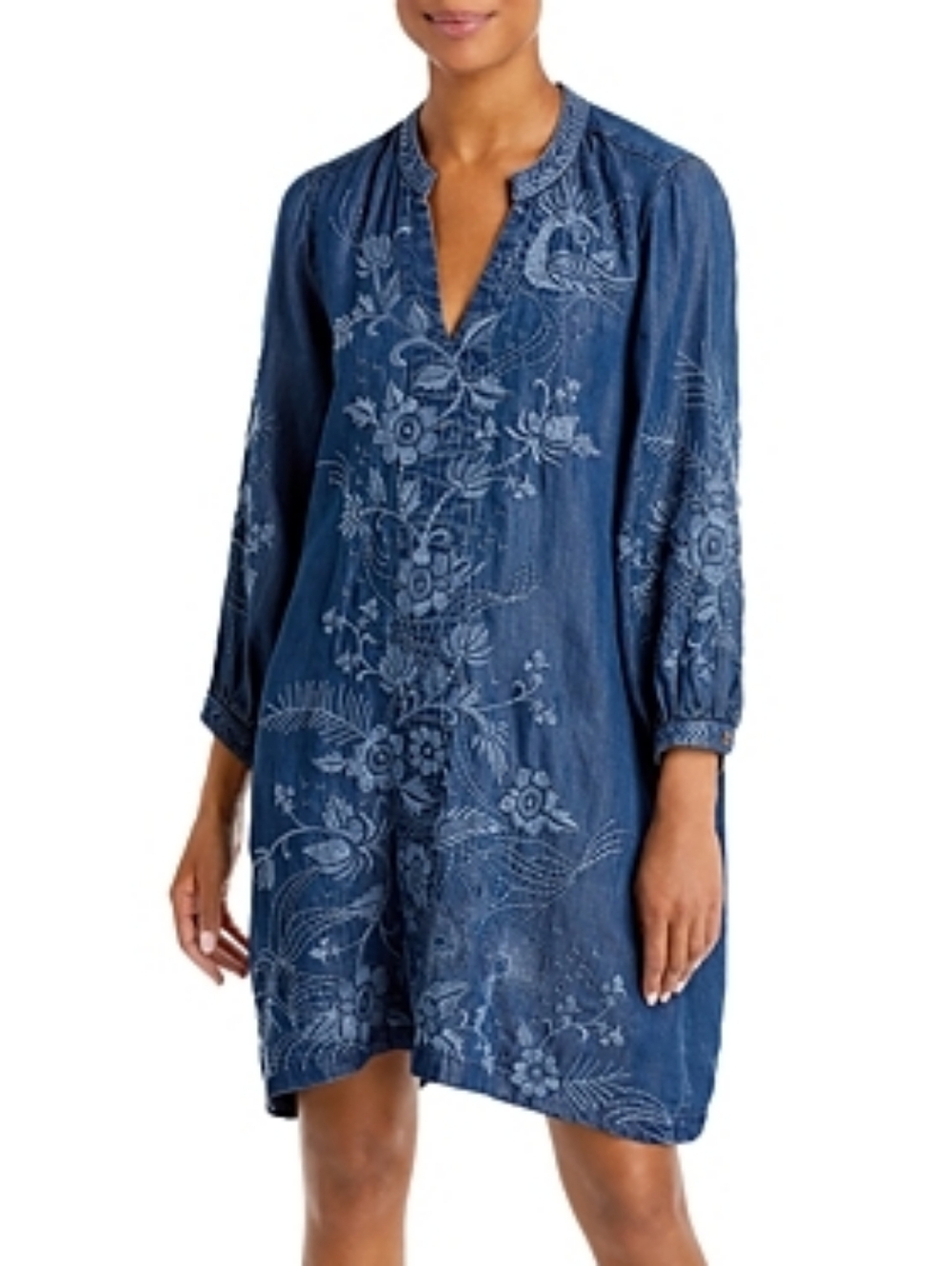 Johnny Was Denim Blue Embroidered Midi Dress Size Small
